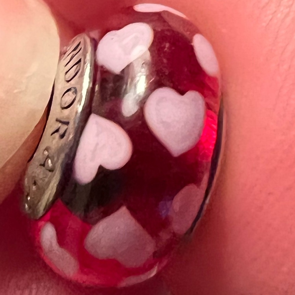 Pandora Murano Hearts design Charm 925 Ale Sterling Silver Core